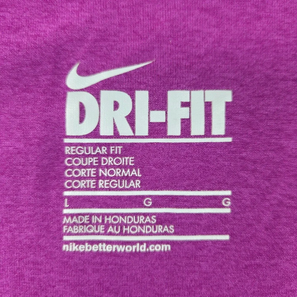 Nike Dri-FIT V-Neck Training Shirt Womens Large Purple Short Sleeve Athletic Top